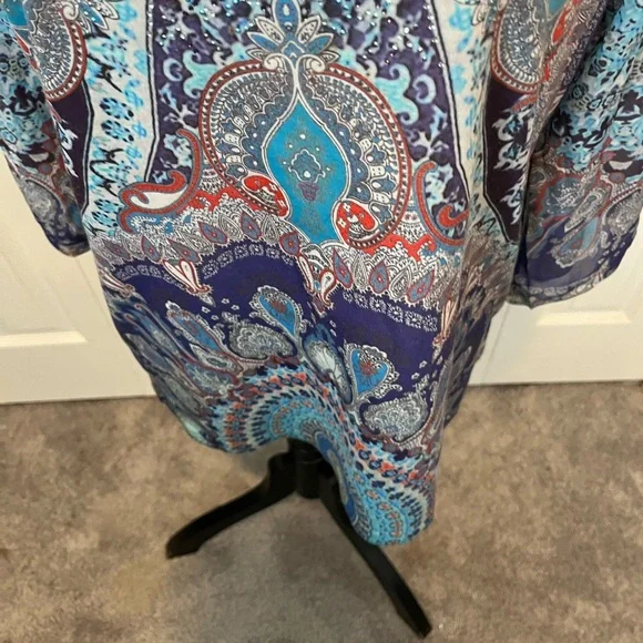 Chicos Size M V-Neck Paisley Print Tunic Top - Blue - Picture 6 of 15